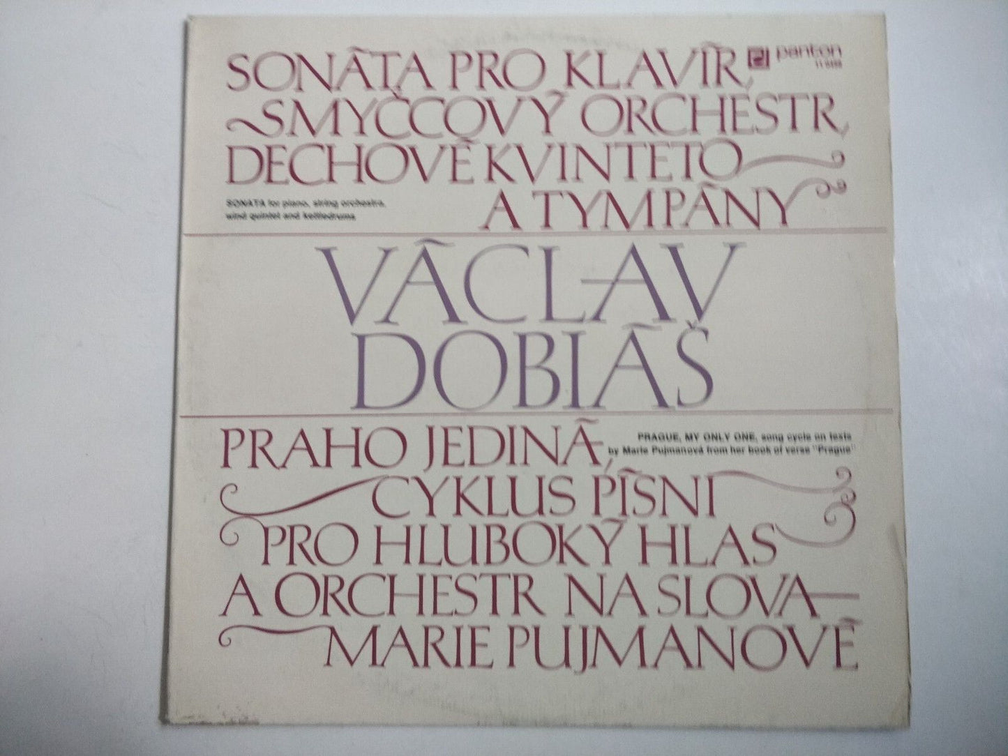 Vaclav Dobia:  Sonata For Piano & String Orchestra LP Marie Pujmanova – piano