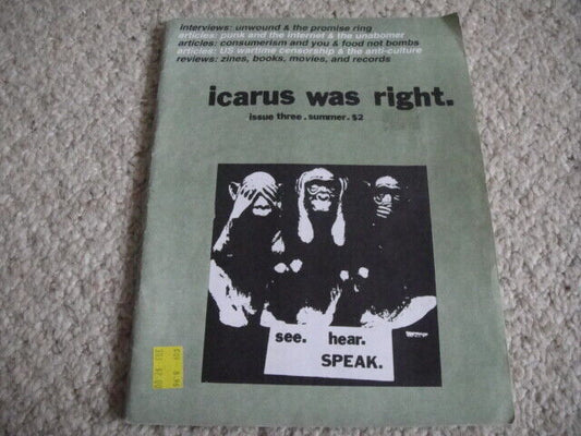 Fanzine 'icarus was right' Zine USA Magazine RARE #3 summer