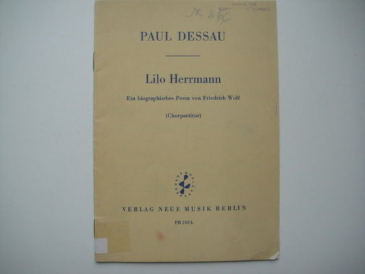 Vintage Sheet Music Score: Paul Dessau: LILO HERRMANN Berlin 1957